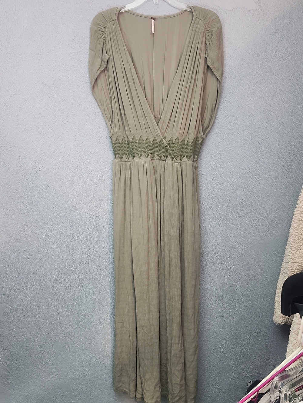 Free People Olive Green Maxi Dress with Smocked Waistband